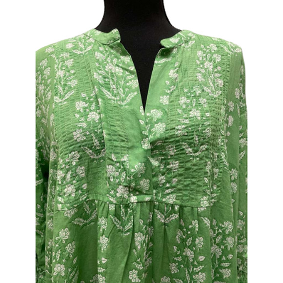 Juliet Dunn London Green White Floral Tiered Bell Sleeve Tunic Dress Sz 1 S/M - Picture 4 of 11